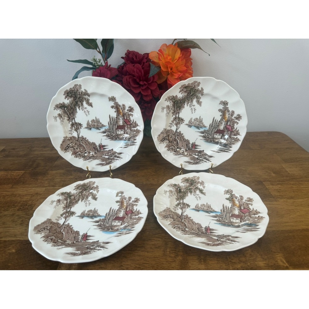 Johnson Brothers Old Mill Luncheon Plates Set of Four Vintage England MCM Dining